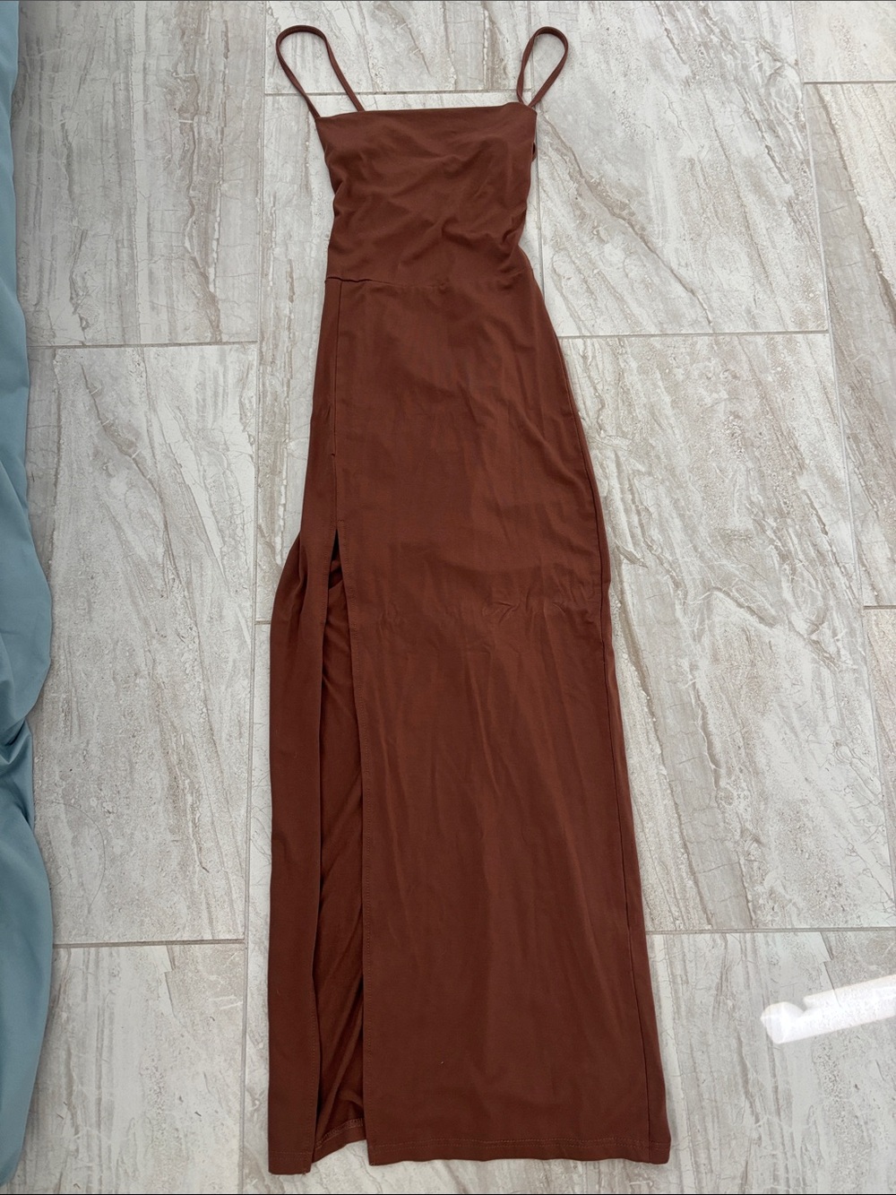 SHEIN Chocolate Brown Spaghetti Strap Maxi Dress with Side Slit